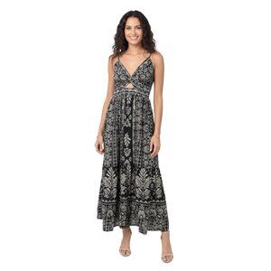 Angie Black & Beige Floral Twist Front Maxi Dress F4F50-A958